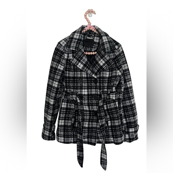Jou Jou Jackets & Blazers - Plaid Black and White Trench Coat in Small